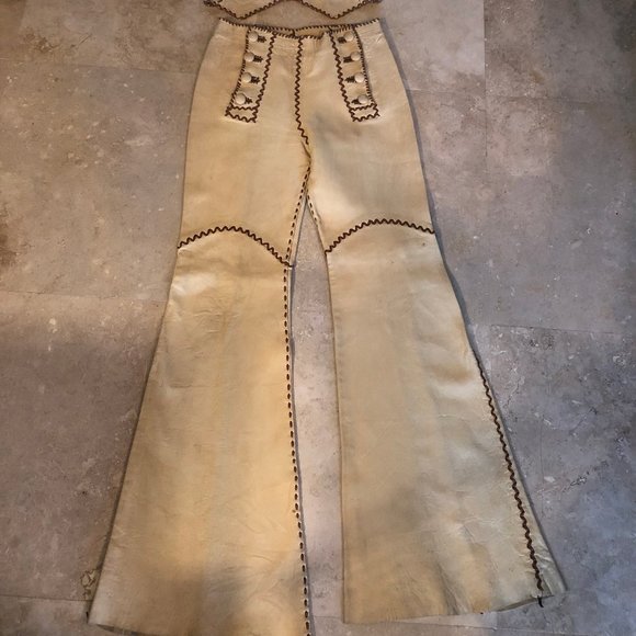 North Beach Leather Jacket, Vest, Pants 3 Piece Matching Set 70s Vintage Hippie - Picture 6 of 10